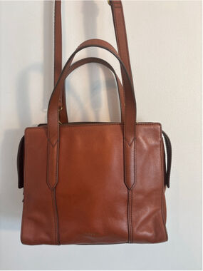 Fossil Sydney Satchel Cognac Leather Satchel Handbag Boho Indie Hipster Career